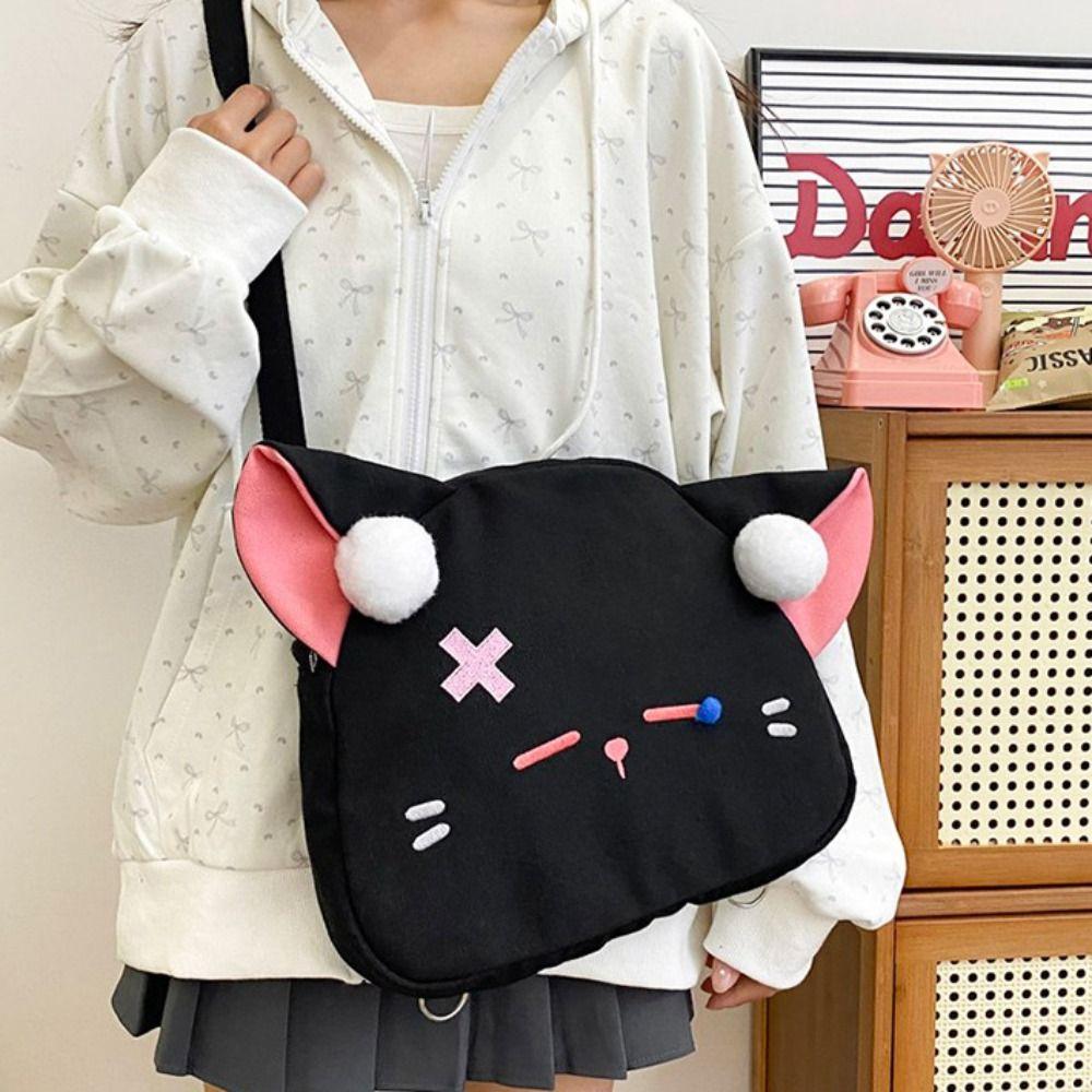 

Большая вместимость Спящий кот Рюкзак Kawaii Canvas Kitty Bag Lovely School белый