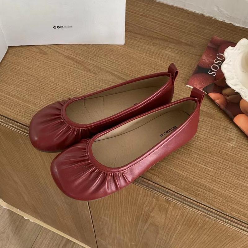 Fashion SUOJIALUN 2025 Autumn Women New Brand Flat Shoes Fashion Pleated Shallow Slip On Single Shoes Soft Flat Heel Outdoor Ballet Shoe