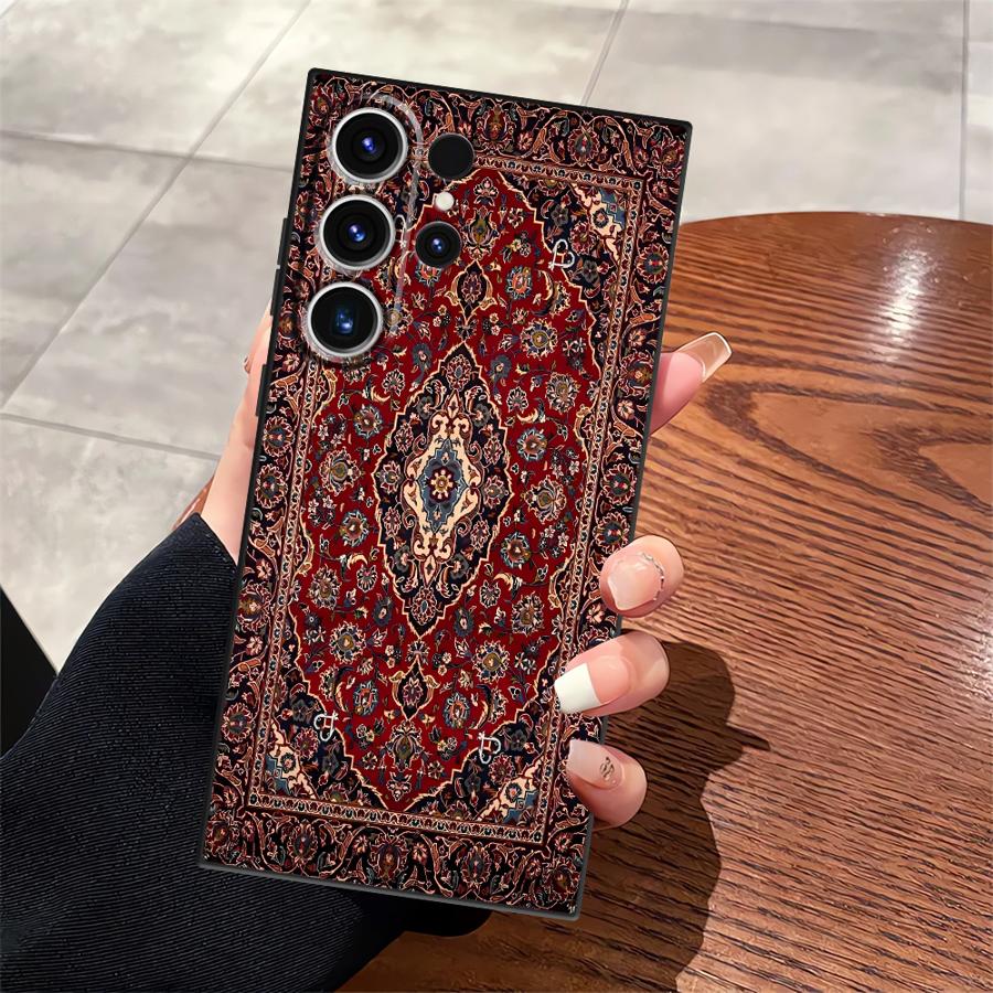 Retro Ethnic Totem Pattern Black Soft Phone Cover Case for Samsung Galaxy S21 FE S25 Edge S23 Ultra S24 Plus S20