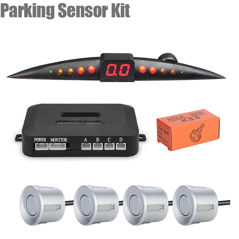 Parking Sensor Kit Car Parktronic LCD Display Beep Reverse Backup Radar Monitor System 4 Sensors 22mm 12V 7 Color Parking Sensor