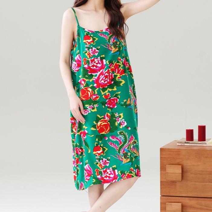 

Plus Size Womens Nightgowns Cotton Silk Nightwear Summer Dress Loose Sleepshirt Comfortable Lounge Wear XXL зелёный