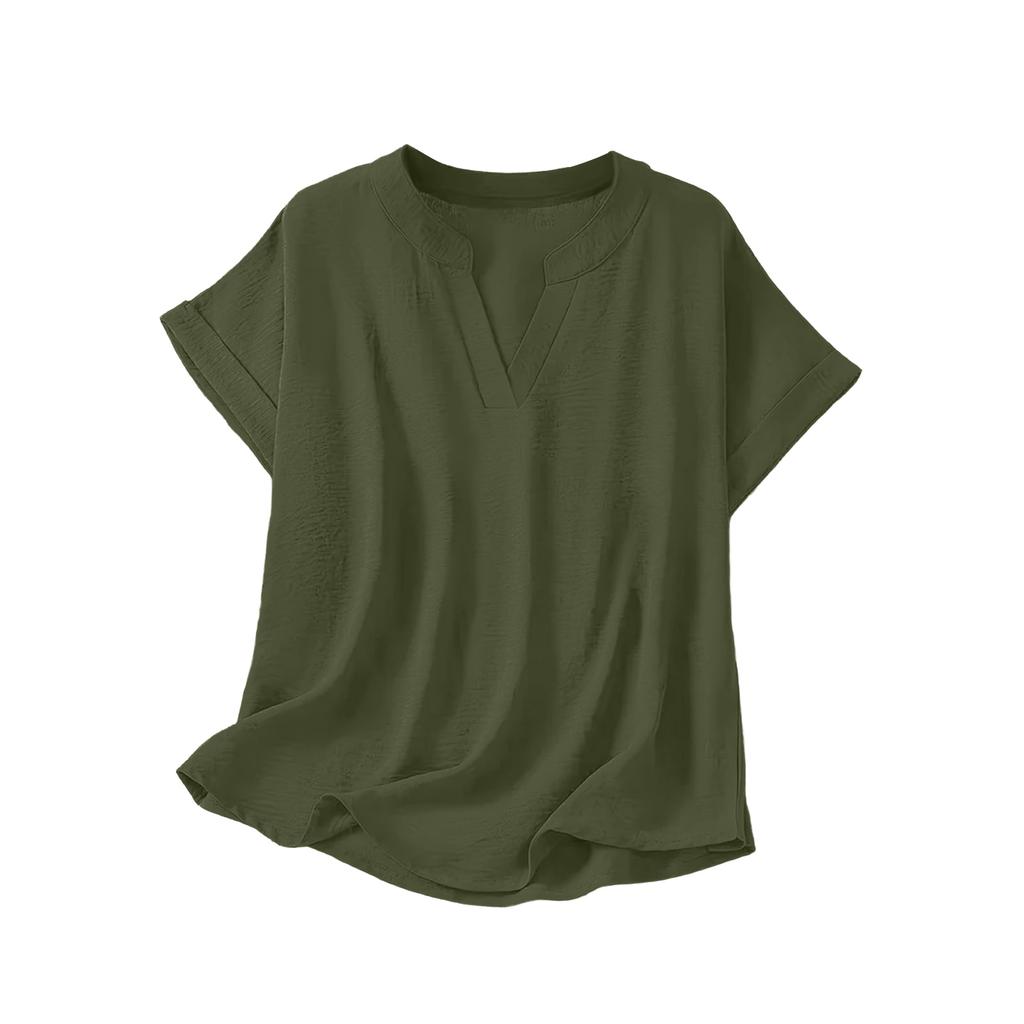 Women’s Loose Fit V Neck Short Sleeve Blouse Casual Tunic Top Lightweight Pullover Shirt for Everyday Wear
