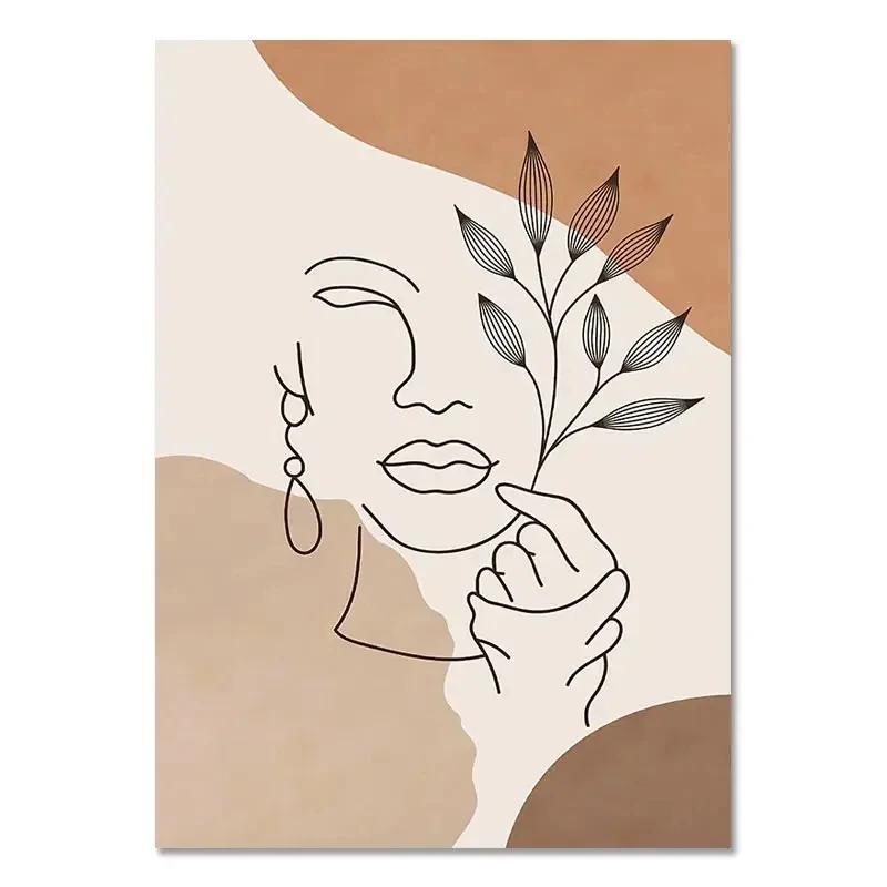Bohemian Light Block Canvas Poster Vintage Minimalist Line Leaf Wall Art Prints For Modern Living Room & Scandinavian Home Decor