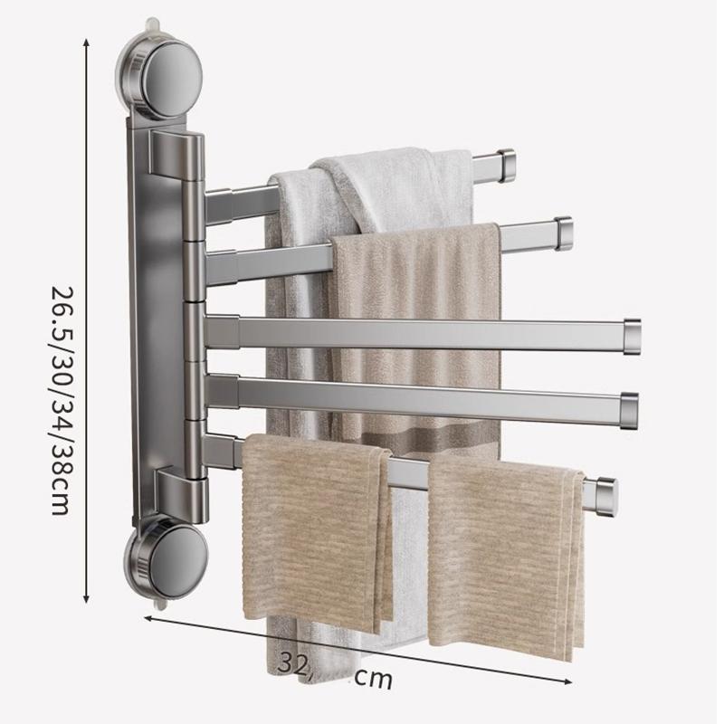 Suction Cup No-Punch Bathroom Rotating Towel Rack Bathroom Multi-Rod Drying Rack Towel Bar On Wall