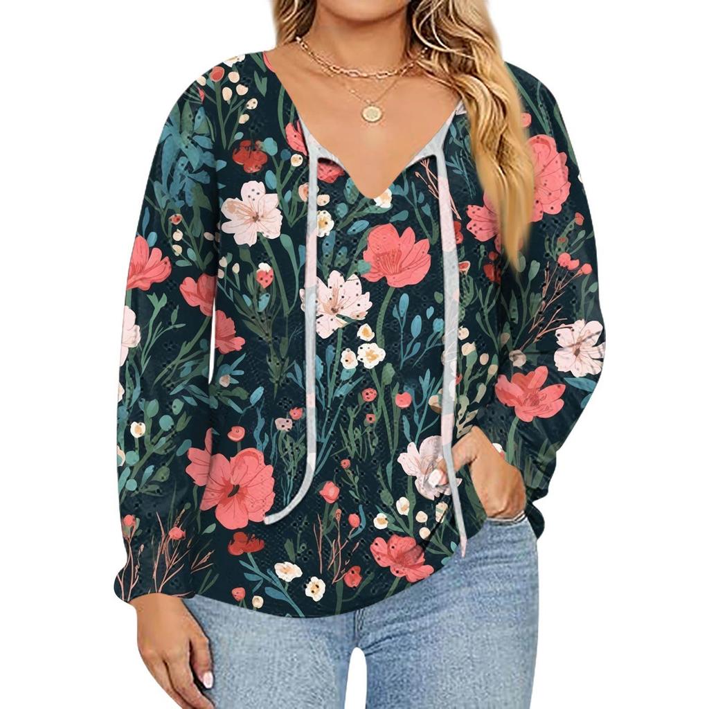 Women's Fashion Printed Casual V-Neck Long Sleeve Top