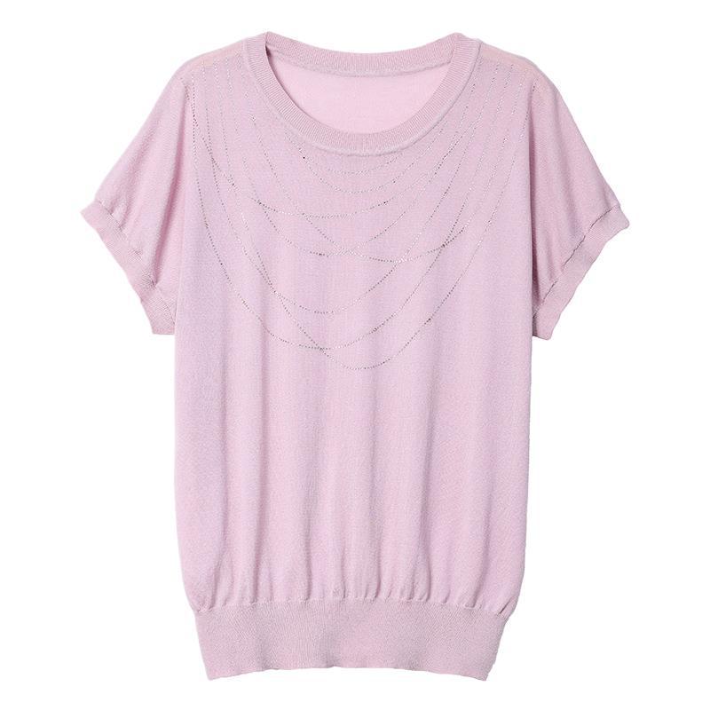 2026 Sommer-Eis seide Kurzarm Stricktop für Frauen mittleren Alters und ältere Frauen, Lockeres Plus-Size T-Shirt