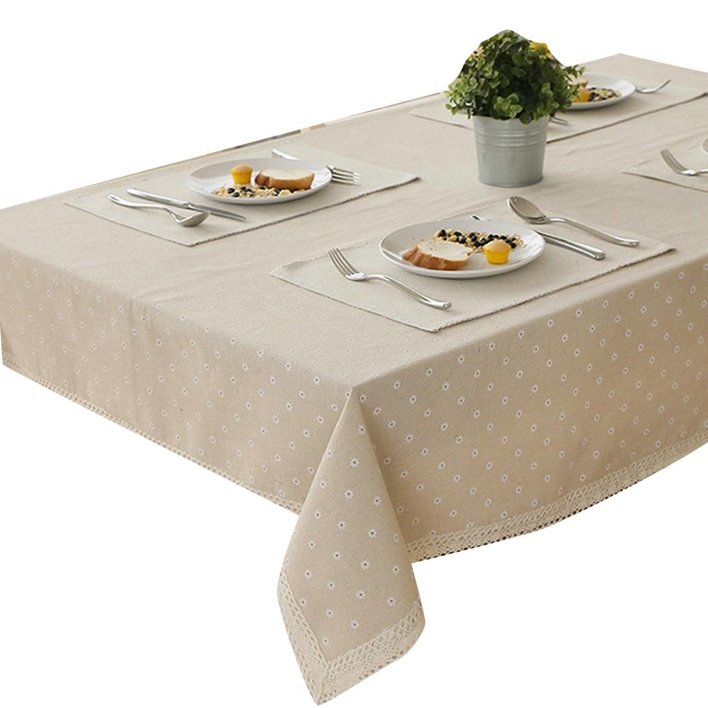 Flower Pattern Tablecloth Linen Cotton Table Cloth with Lace Dining Table Cover Desk Table Decor Minimalist Artsy