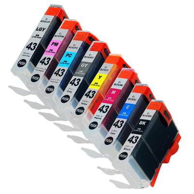 Neueste kompatible Tinte, ausgestattet mit IC-Chip und Füllstandsanzeige, kompatibel mit Original Canon BCI43 8MP mit PIXUS von STAR BCI-43 (BK/C/M/Y/PC/PM/GY/LGY)