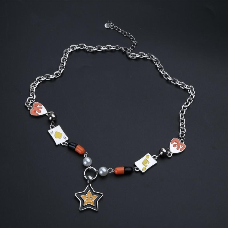 Y2K Heart Star Bead Pendant Necklace for Women Fashion Egirl Punk Grunge Clavicle Chain Fashion Valentines Day Gifts
