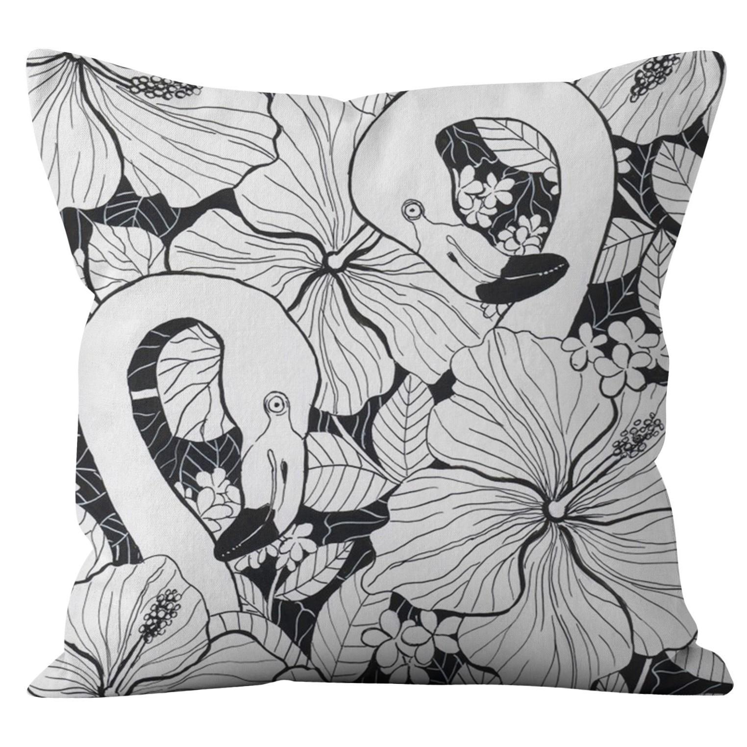 

New Black and White Flower Cotton Linen Pillowcase Home Sofa Pillow Office Car Cushion Cover 45*45cm