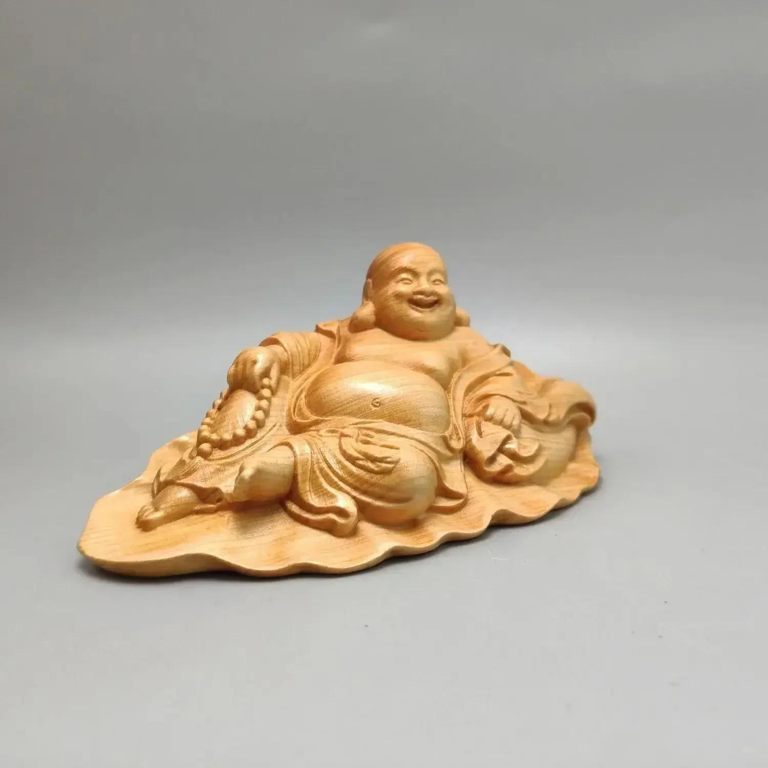 

Attract Wealth Maitreya Buddha Cliff Cypress Wood Carving Yuanbao Car Ornament