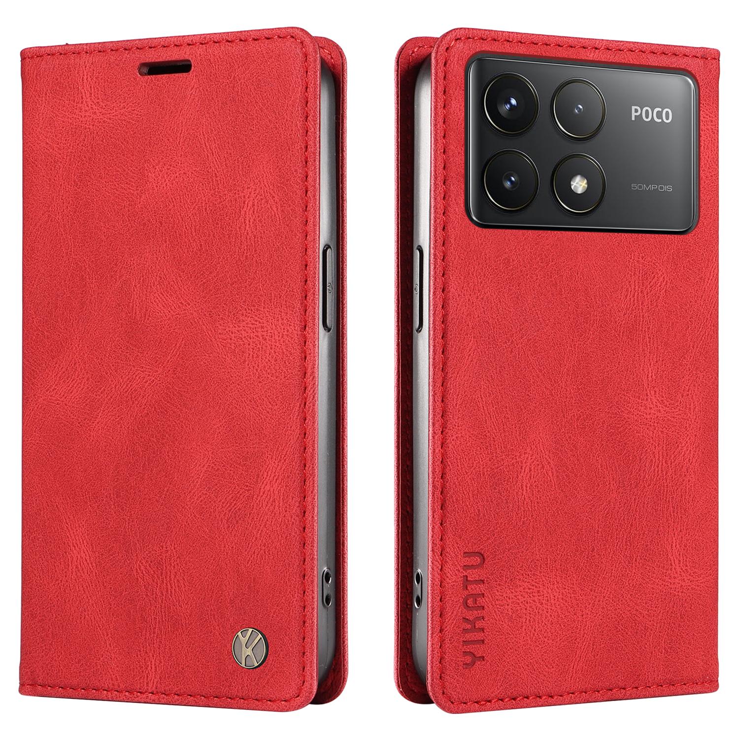 

YIKATU YK-004 For Xiaomi Redmi K70 5G/K70 Pro 5G/Poco F6 Pro 5G Case Leather Phone Cover Skin-touch Red