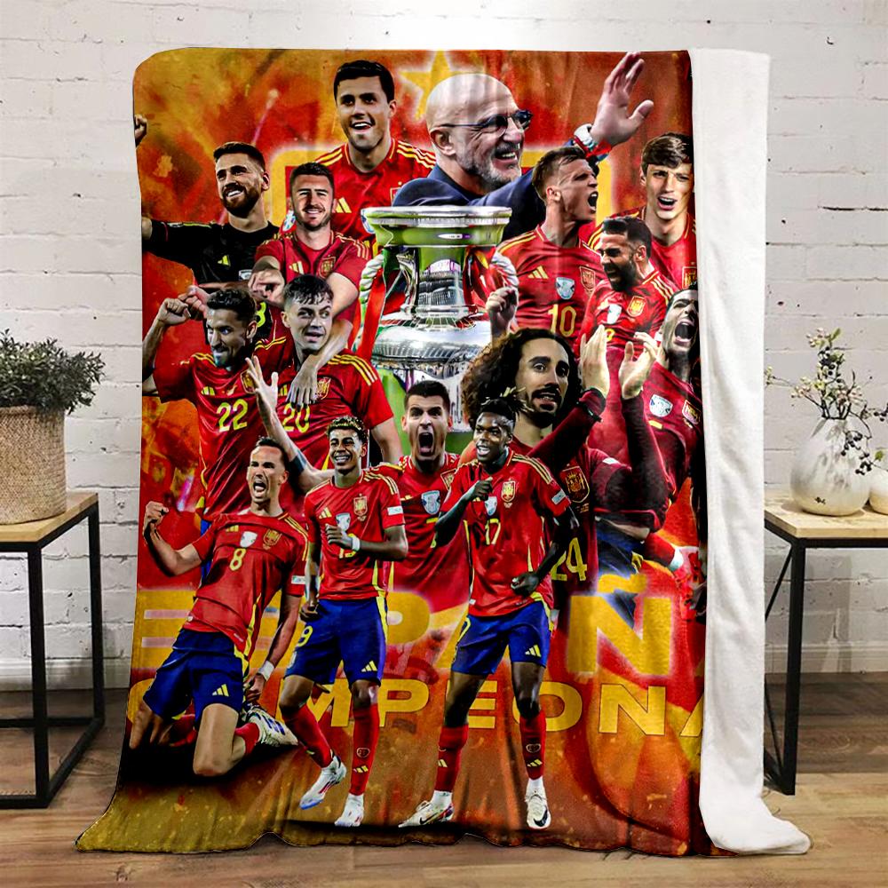 Spain National Football Team Champions Design Flannel blanket for bedroom, living room, sofa, and nap sofas.