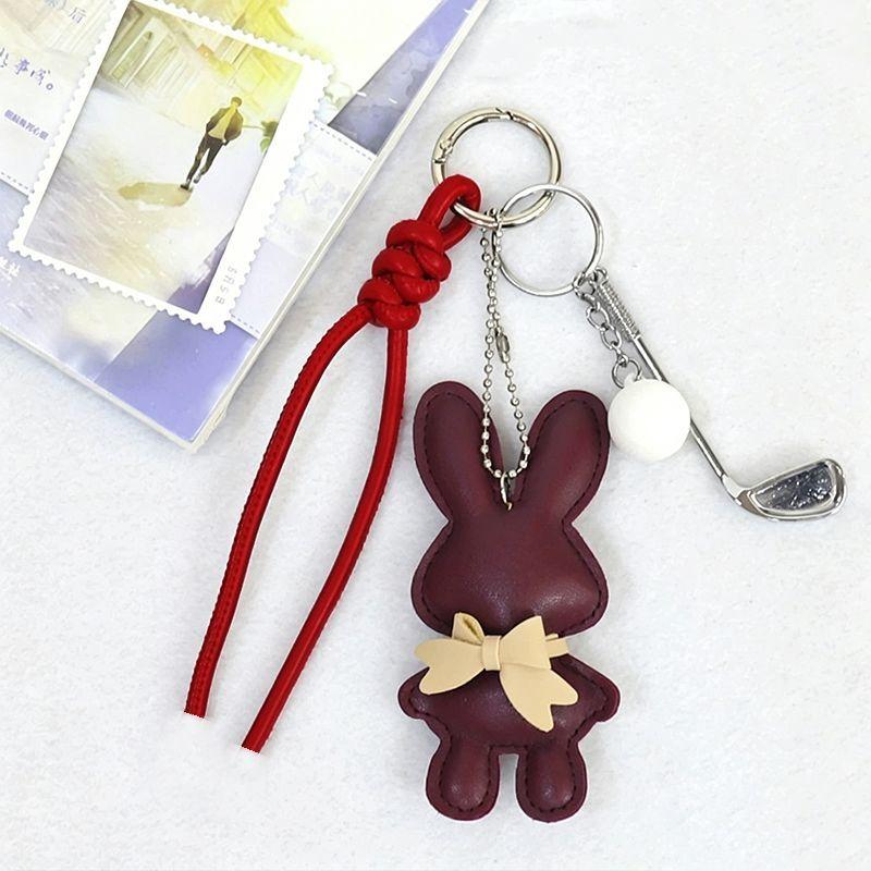 Yogodlns Lovely Bunny Cartoon PU Leather Pendant Cute Bag Accessories Girl Woman Gift Key Chains