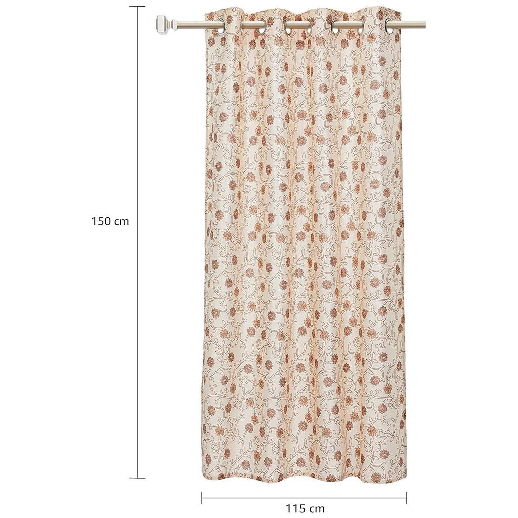 Pack of 2  Polyester Floral Leaf Print Window Curtain Regular Print 135 GSM , Brown
