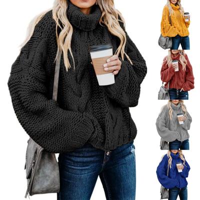 Damen Casual Langarm Rollkragen Grobstrick Pullover Pullover Pullover Tops Pullover