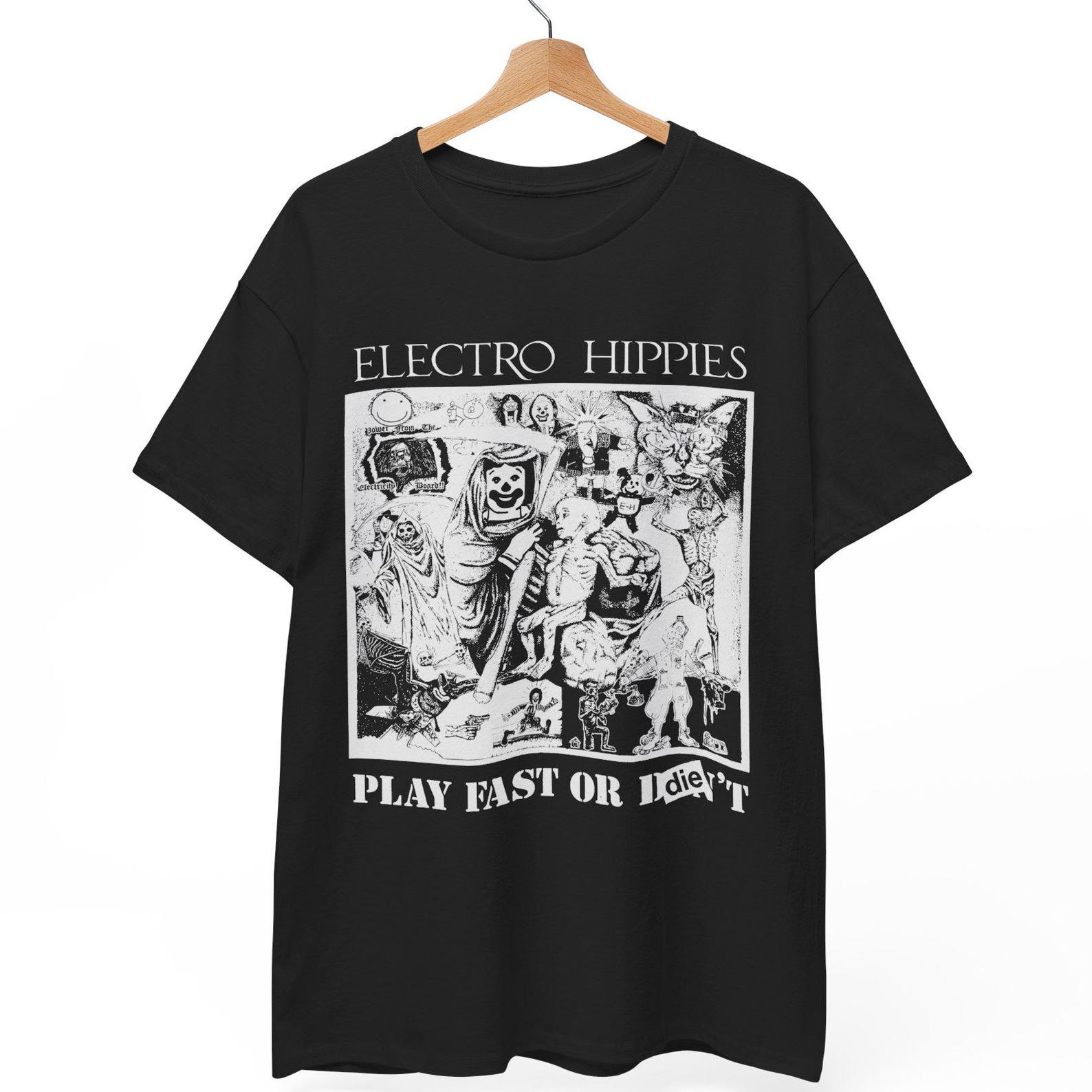 Electro Hippies T-Shirt | UK Grindcore Crust Punk Graphic Tee XL