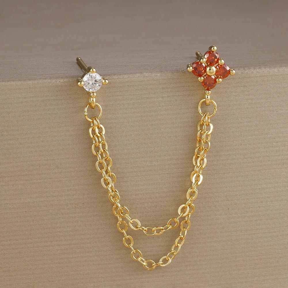 2PCS Stainless Steel December Birthday Stone Square Hanging Earrings Cubic Zirconia Chain Flower Dangle Earring Piercing Jewelry