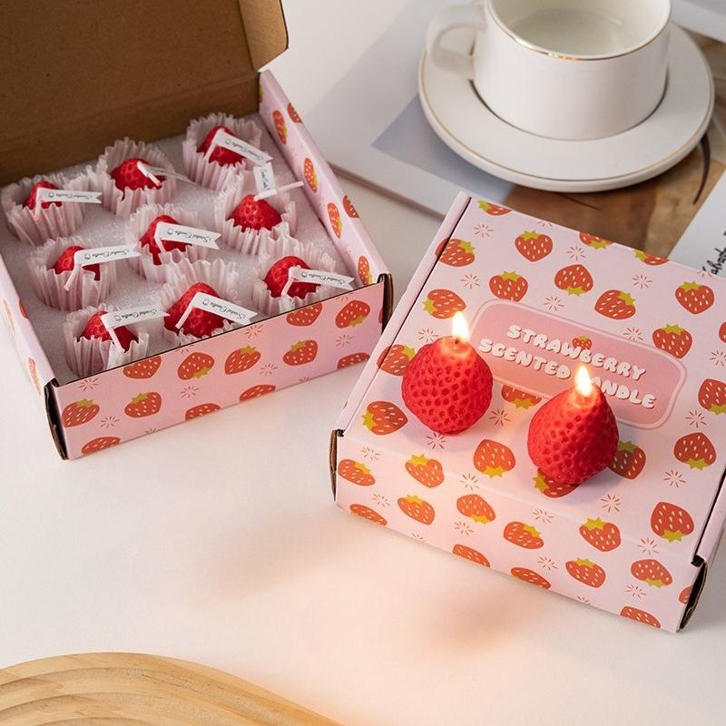 9-piece Set Strawberry Candle Strawberry Shaped Aromatherapy Candle Simulated Fruit Birthday Souvenir Fragrance Ornament