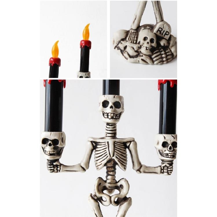 Halloween Skeleton Candle Holder with Flameless Candle LED Light Decorative Table Lamp for Halloween Party Centerpieces