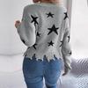 Women Casual Knit Pullover Sweater Long Sleeve V Neck Star Cut Autumn Winter