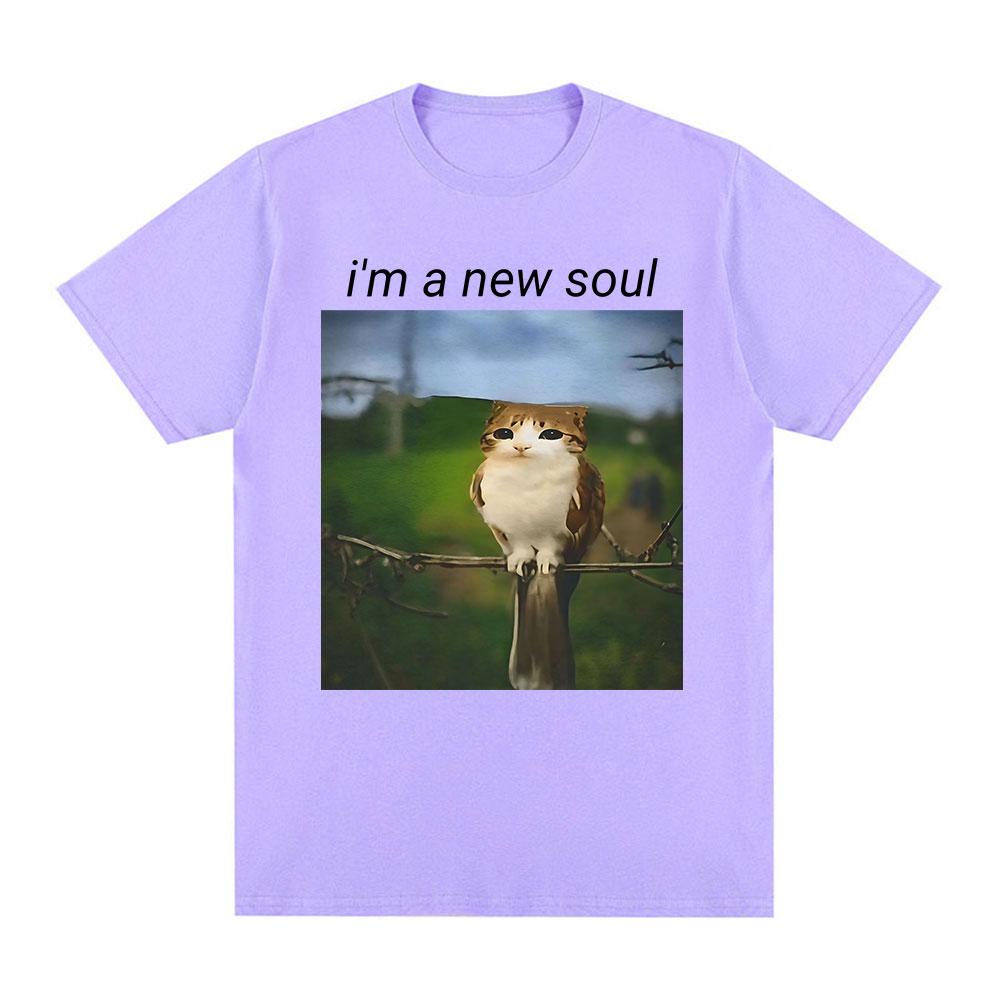 Katze Eule Lustig Meowl Meme Ich Bin Eine Neue Seele T-Shirts Unisex Kleidung Mode Harajuku Kurzarm T-Shirt Baumwolle Übergroße T-Shirts