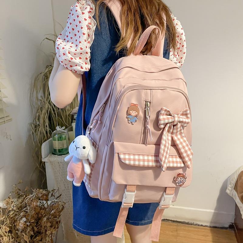 Spring New Ins Style Soft Girl Cute Girl Backpack College Students' Lightweight Checked Backpack