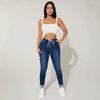 Women's nine-point jeans New drawstring elastic waist high elastic small foot jeans