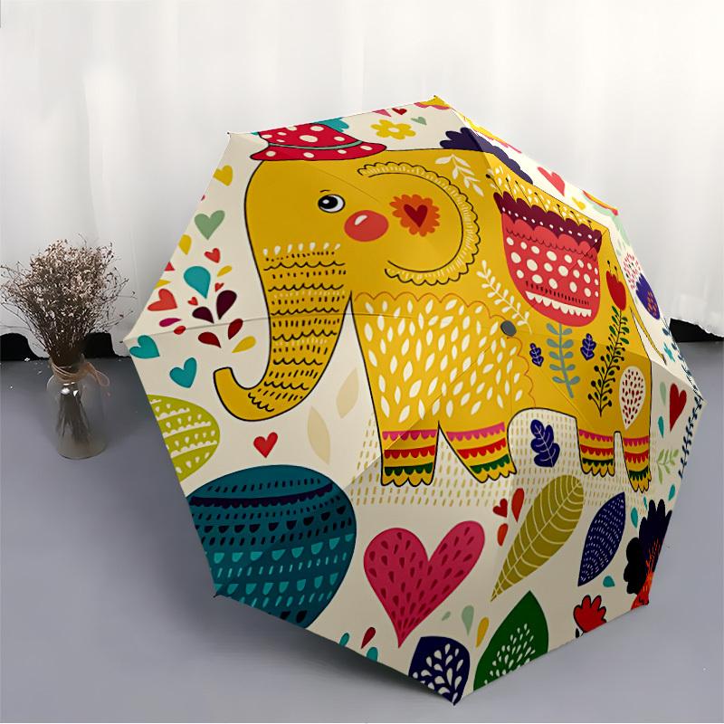 1pc Elephant Floral Auto Umbrella   Auto Open/Close Folding Umbrella with  8 Rib Frame, 3 Fold Compact Umbrella for Men & Women, 108