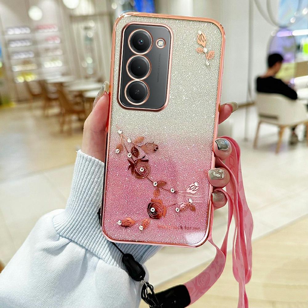 For Xiaomi Redmi 15 4G (EU) (171mm) Case Flower Pattern TPU Gradient Phone Cover with Lanyards