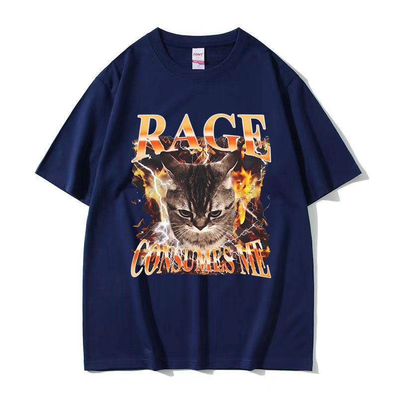 Rage Consumes Me Cat Funny Meme T Shirts Unisex Women Vintage Fashion Oversized Cotton Tshirt Y2k Harajuku ONeck Clothing Tshirt