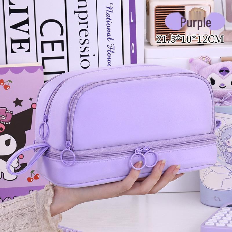 Large Capacity Four-Layer Pencil Case for Students - Solid Color, Simple Design, Multifunctional for Boys and Girls