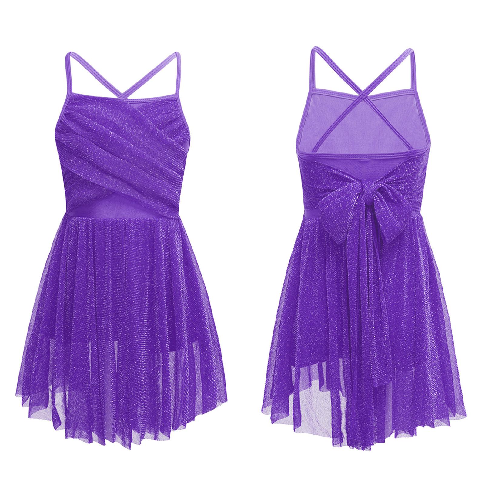 Sywiyi Kinderen Meisjes Pailletten Spaghetti Schouderbanden Ballet Dans Mesh Tutu Rok Lyrical Ballroom Jurk 15-16 Years paars