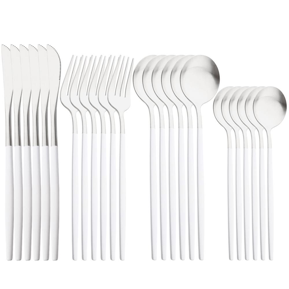 JANKNG 24Pcs Matte Dinnerware Golden Knife Fork Dessert Spoons Flatware Set Stainless Steel Cutlery Set Kitchen Silverware Set