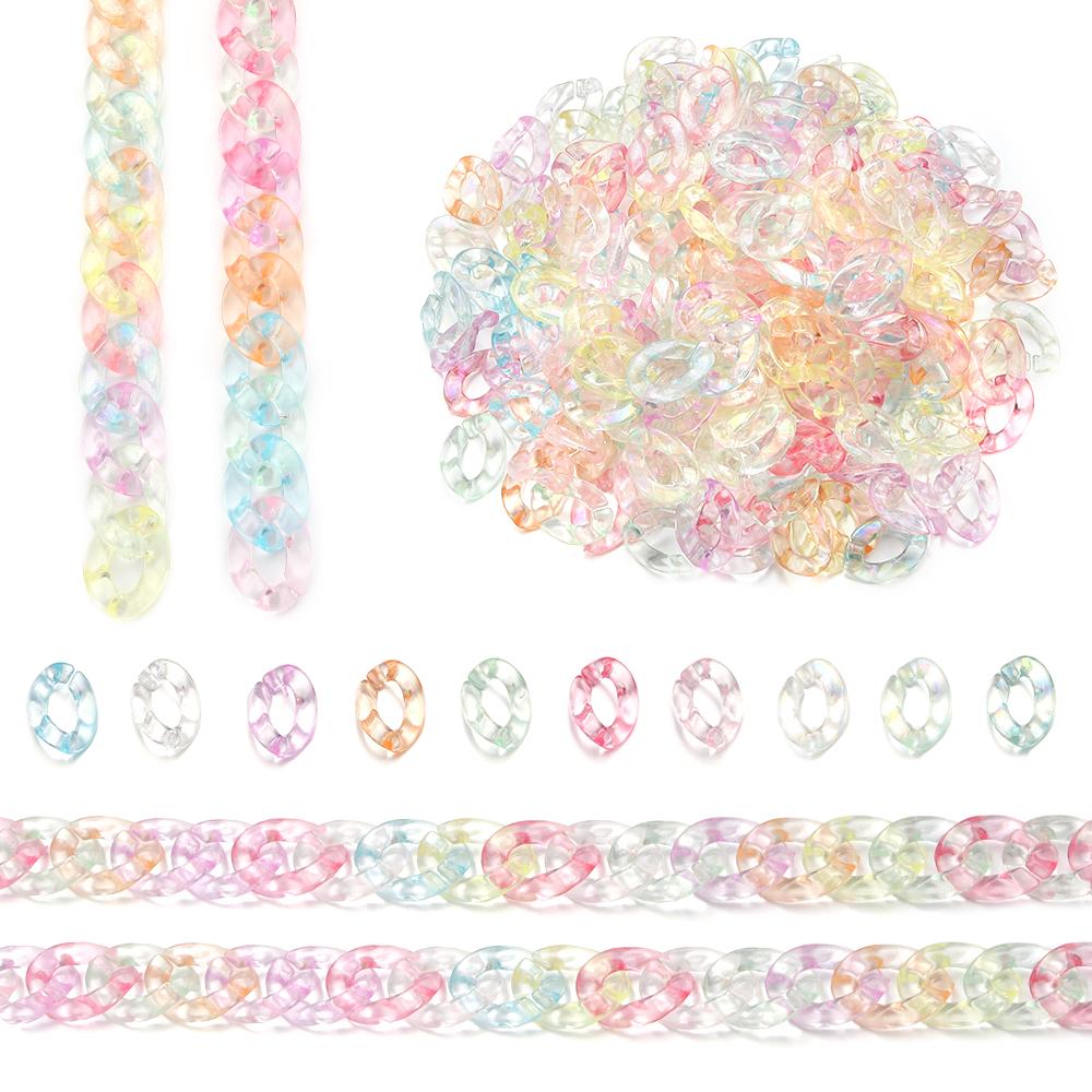 100pcs 16X12mm Acrylic Link Chain Mixed Color Hook Clasp Open Buckle Beads Connector For Jewelry Making DIY Necklace Key Chain