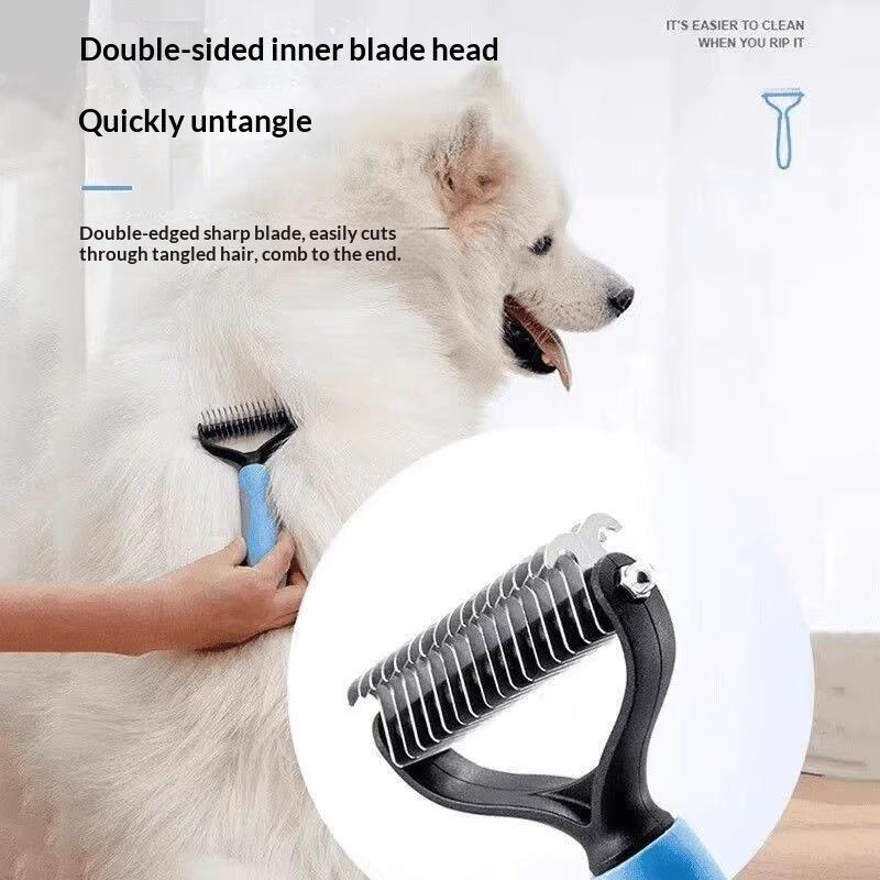 Pet Grooming Dematting Comb Double Sided Safe Blades Non Slip Handle For Dogs Cats Long Haired Pets Grooming