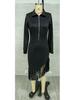 2025 Western Cowboy Style Suede Tassel Slim Fit Long Sleeve Dress