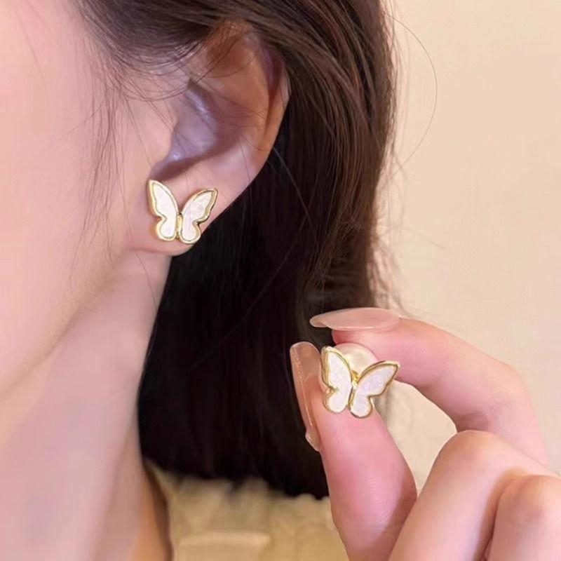 White Butterfly Drip Oil Ear Clips: Elegant, High-End, Exquisite, Non-Pierced, Light Luxury Earrings for Women