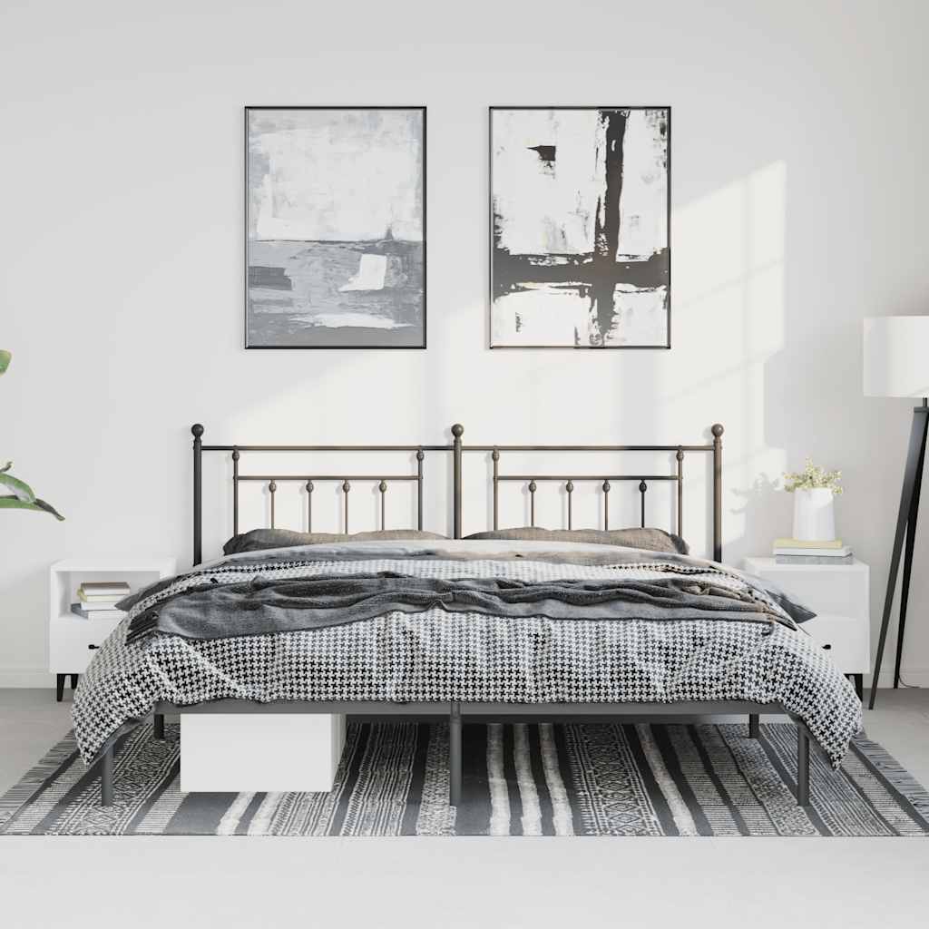 Struttura Letto in Metallo con Testiera Nero 183 x 213 cm