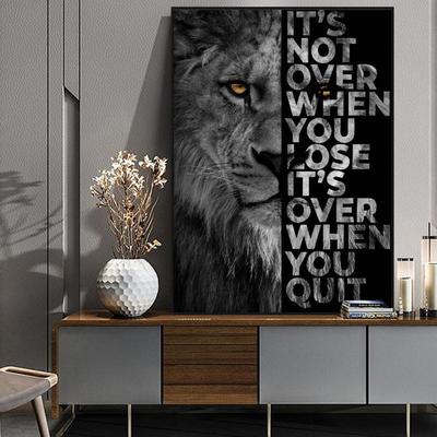 Black Lion with Inspirational Words Wall Canvas Art Painting Posters And Prints On Canvas Art Picture for Living Room Home Decor