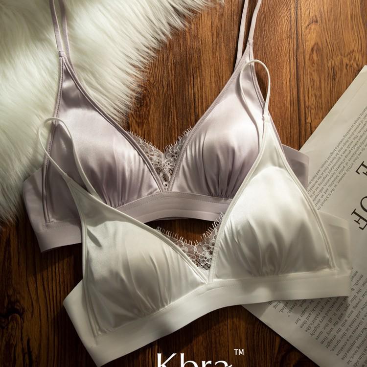 French Satin Lace Wireless Triangle Bra