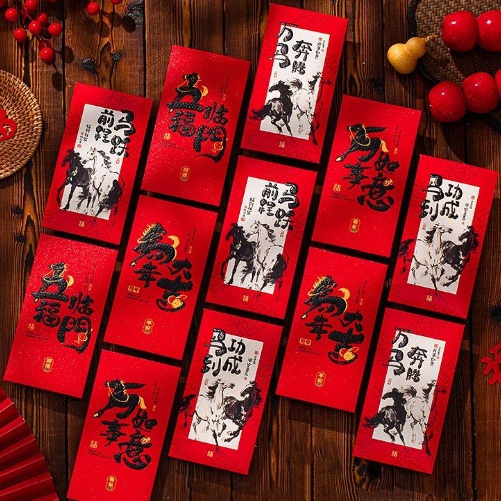 6pcs Traditional New Year Red Envelopes Cartoon Lucky Money Envelope Red Bag Wedding Celebration