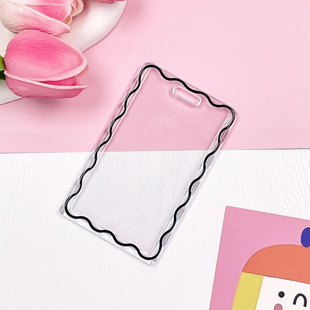 Stripe Transparent Card Holder Acrylic Students Bus Card Cover Durable Card Case Keyring  Student