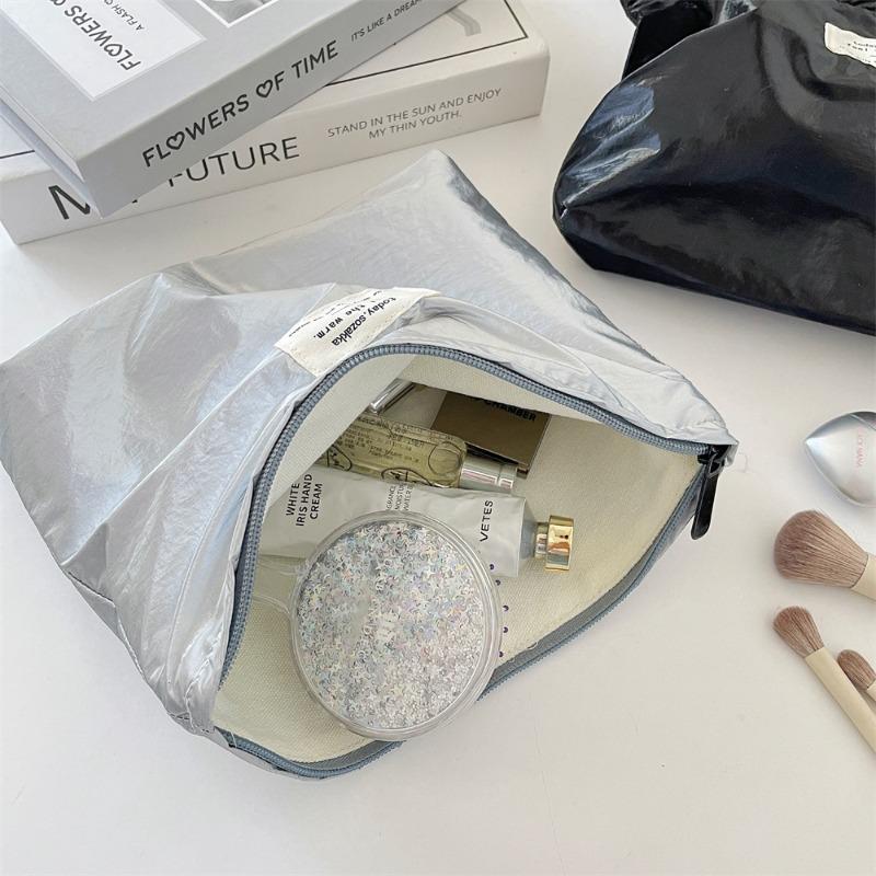 Pochette semplice lucida con paillettes argentate, borsa da sera, borsa per cosmetici, borsa per il trucco, portatile, da donna, per articoli da toeletta, per la cura della pelle, borsa organizer