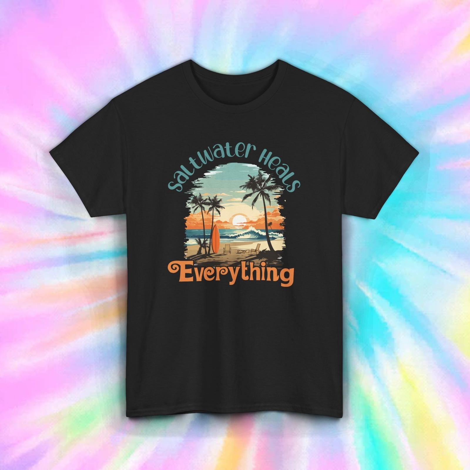 Saltwater Heals Everything T-Shirt | Retro Beach Palm Tree Graphic Tee | S-5XL S
