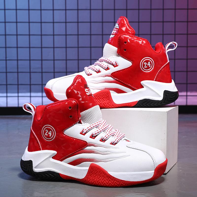 Boys shoes 2025 autumn and winter new children's sports shoes boys color middle and older children's shoes basketball shoes waterproof leather surface