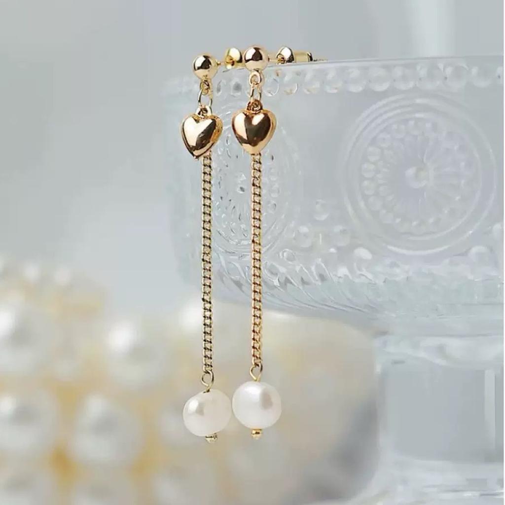 Natural freshwater pearl earrings, 11k gold-plated long versatile minimalist elegant women's face-enhancing small pendant earrings