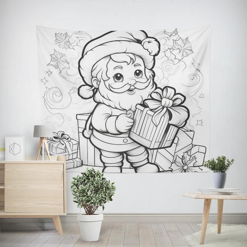 Christmas New Year Santa Claus Deer Painting Pattern Tapestry Living Room Sofa Car Interior Decoration Tapestry
