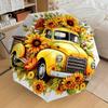 Sunflower Pickup Truck with Automatic Opening Umbrella - Portable Folding Design, 8-Bone Iron Frame Outdoor Umbrella, Ideal Gift for Fans, T
