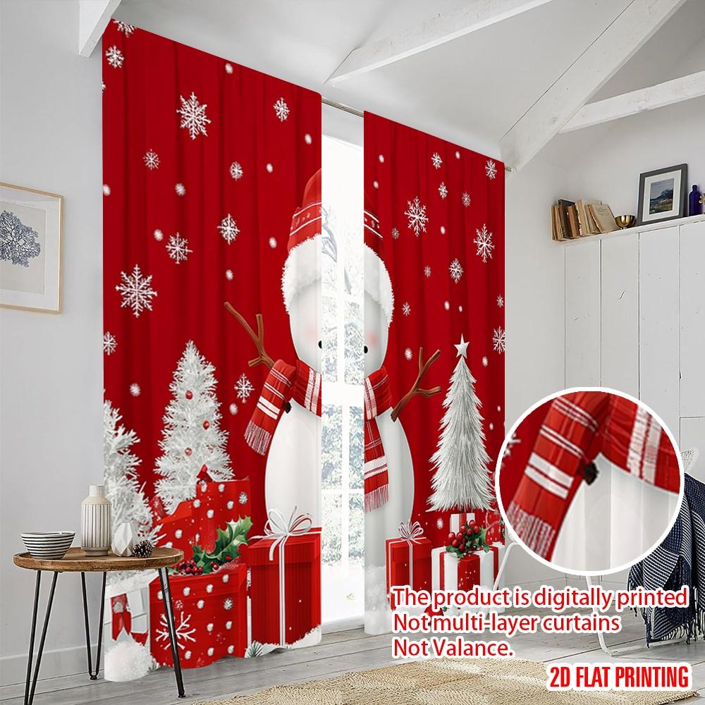 2 Stück, 2D-Flachdruck Beliebte Vorhangpaneele Niedlicher Schneemann Weihnachten Winterurlaub_c (3) 100% Polyester (ohne Stange) Urlaub